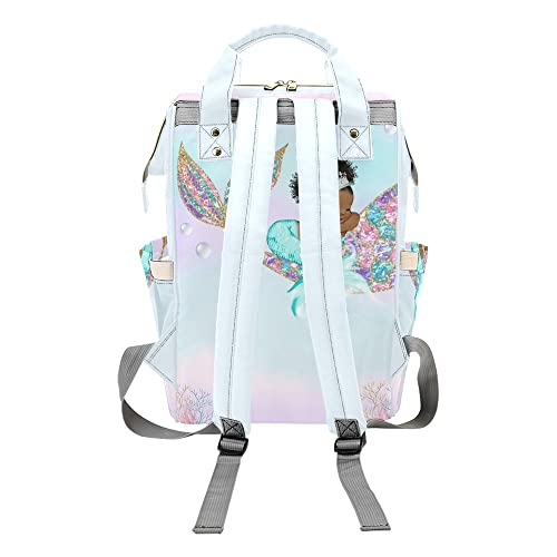 Customized Color Mermaid Black Girl Blue Diaper Bag Backpack with Name Custom Mommy Nursing Baby Bags for Mom Girl Dad | The Storepaperoomates Retail Market - Fast Affordable Shopping