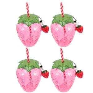 Alipis 4pcs Hawaii Sippy Cup Cartoon Fruit Straw Cups Party Sippy Cup Strawberry Shaped Cup Luau Drink Cups with Straw and Strawberry Pendant Beverage Juice Mug for Party
