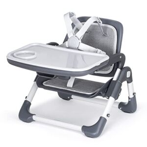 Booster Seat Portable High Chair Toddler Booster Feeding Seat for Baby with Removalbe Tray Height Adjustable 5 Point Harness Indoor/Outdoor Use Easy to Wipe Clean