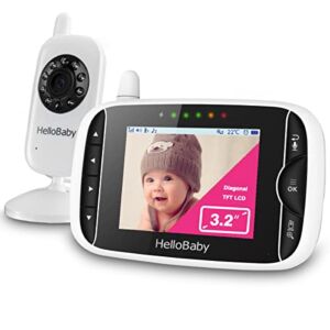 Video Baby Monitor with Camera and Audio, 3.2Inch LCD Display, Infrared Night Vision, Two-Way Audio and Room Temperature Monitoring,Lullaby,Sound Activated Screen