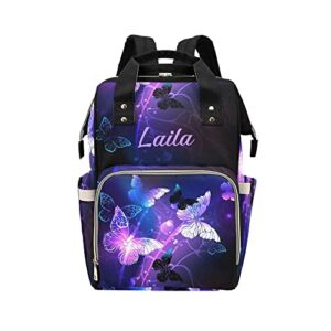 Fantasy Purple Butterfly Diaper Bags Backpack with Name Personalized Baby Bag Nursing Nappy Bag Travel Tote Bag Gifts
