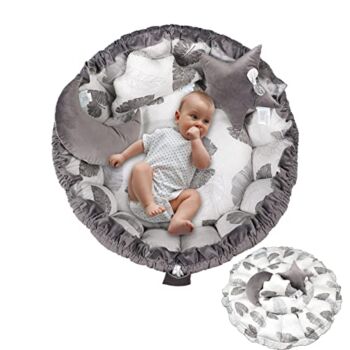 Three Colors Baby Lounger, Newborn Lounger, Infant Lounger, Infant Floor Seat with 3 Decorative Pillow, Play Mat, 3 in 1 Multifunctional Design, Soft Cotton and Fiberfill(Leaf) | The Storepaperoomates Retail Market - Fast Affordable Shopping
