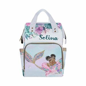 Personalized Afro Girl Mermaid Diaper Bag Backpack Diaper Bags with Name