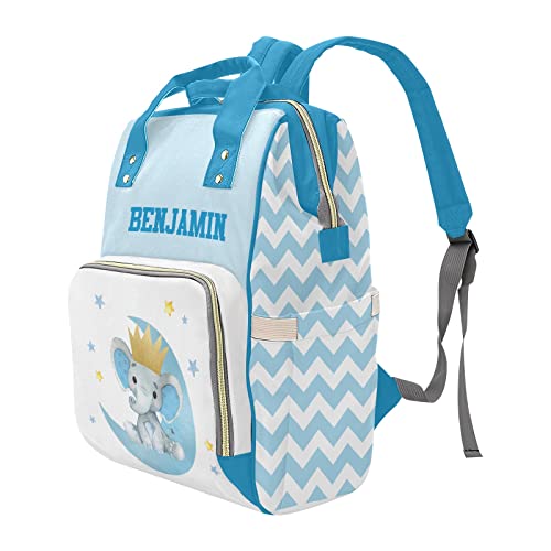 FELIZSTORE Custom Diaper Bag Backpack – Cute Elephant Blue Baby Girl Diaper Bag Backpack for Dad Boy Men with Name | The Storepaperoomates Retail Market - Fast Affordable Shopping