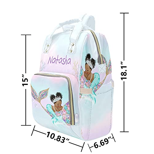Customized Color Mermaid Black Girl Blue Diaper Bag Backpack with Name Custom Mommy Nursing Baby Bags for Mom Girl Dad | The Storepaperoomates Retail Market - Fast Affordable Shopping