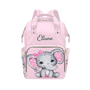 Girl Elephant Dot Personalized Diaper Bag Backpack Custom Name Daypack Large Mommy Bag for Teen Girl Boy Student