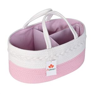 Baby Diaper Caddy Organizer Nursery Storage Basket Portable Pink Woven Cotton Rope with Removable Inserts Newborn Registry Must Haves Baby Girl Shower Basket Hanging Large Travel Tote Bag
