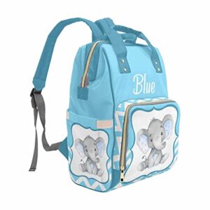 Custom Diaper Bag Backpack Personalized Baby Elephant and Blue Ripple Pattern Backpack With Text Mummy Nappy Baby Bag School Bag Fashion Shoulders Bag Casual Daypack Travel Bag for Boys Girls