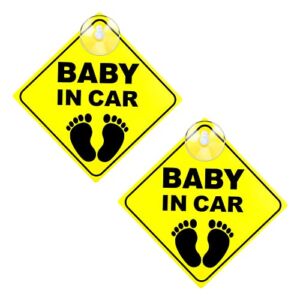 Cobee Baby in Car Signs with Suction Cups, 2 Pcs 5″x5″ Safety Car Warning Signs, Cute Baby in Car Sign with Baby Feet Pattern, Baby in Car Sticker for Car Window Cling Car Sticker Window Decal