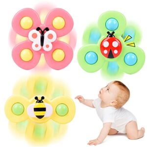 Suction Cup Spinner Toy for Baby, 3PCS Spinner Sensory Toys for Toddlers 1-3 Cartoon Baby Bath Toys 6 to 12 Months Kids Birthday Gift for Baby High Chair/Bathing/Dining Table/Travelling (Colorful)