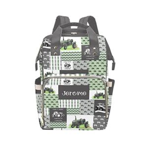 Personalized Name Diaper Bag Backpack Retro Car Tractor Patchwork Green Multifunction Travel Backpack Nappy Bag Daypack for Mom Dad Boy Girl