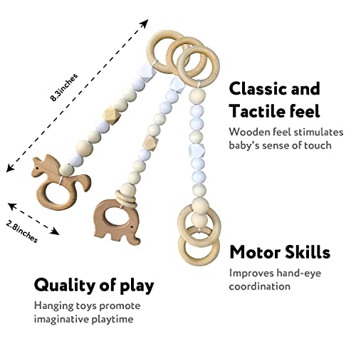 Foldable Wooden Baby Play Gym+Animal Sensory Hanging Rattle Toys(2 PCS)+Baby Teething Toys(3 PCS), with Babies Visual/Cognitive/Sensory Stimulation-for Babies 0-12 Month | The Storepaperoomates Retail Market - Fast Affordable Shopping