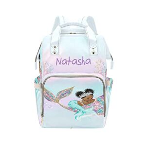 Customized Color Mermaid Black Girl Blue Diaper Bag Backpack with Name Custom Mommy Nursing Baby Bags for Mom Girl Dad