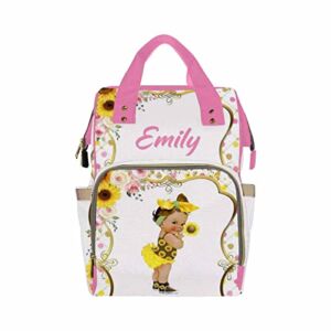 Custom Black Girl Diaper Bag Backpack Sunflower Custom Personalized Mummy Backpack Tote Bag