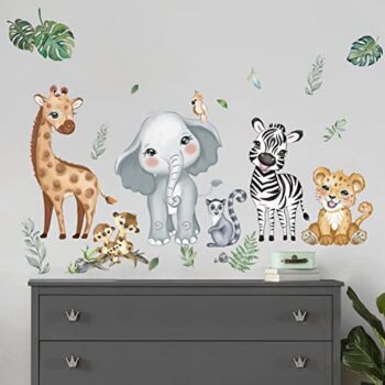 decalmile Jungle Animals Wall Decals Elephant Giraffe Safari Wall Stickers Baby Nursery Kids Room Living Room Wall Decor | The Storepaperoomates Retail Market - Fast Affordable Shopping