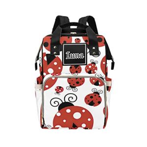 Personalized Cute Ladybug Diaper Bag Backpack with Name Custom Mommy Nursing Baby Bags Nappy Bag Casual Travel Daypack for Mom Girl Gifts