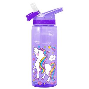 Koohot 22oz Kids Water Drinking Bottle – BPA Free, Sip Straw Lid, Carry Loop, Lightweight, Leak-Proof, Soft silicone sip cover, Cute Design for Girls & Boys – 1 Pack (Unicorn)