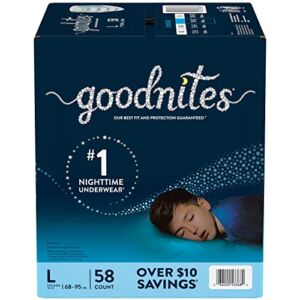 GoodNites Bedtime Underwear for Boys, Large (68-95 Pounds), 58 Count
