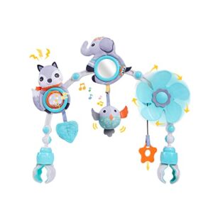 Koty Baby Stroller Arch Toy with Teether, Rattle, Crinkle Sound, Mirror & Music Box, Newborns Sensory Activity Carrier Take-Along Toy, Adjustable for Bouncers, Car Seat & Pram 0M+(Elephant)