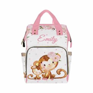 Customized Monkey Diaper Bags for Baby Girl, Flower Girl Diaper Bag Backpack Pink