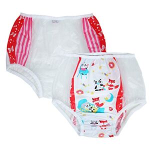 Adult Bbay Color Plastic Pants Adult Incontinence PVC Diaper Cover 2 Pieces (M, red)