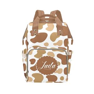 Brown Cow Print Diaper Bags Backpack with Name Personalized Baby Bag Nursing Nappy Bag Travel Tote Bag Gifts