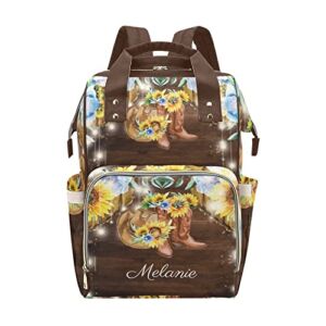 MakeUnique Cowgirl Boots Sunflowers Floral Personalized Diaper Bag Name Mommy Backpacks Waterproof Nursing Baby Bags Gifts Multi-Function Tote Bag Gift Women Mom Multi 10.83×6.69 x15” (LxWxH)