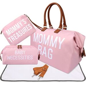 [Upgraded Large] Diaper Bag Tote, Mommy Bags for Boys Girls, Hospital Bags for Labor And Delivery with 2 Pouches, Changing Pad