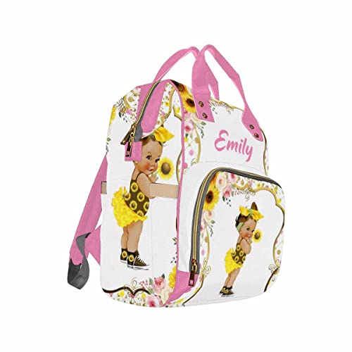 Custom Black Girl Diaper Bag Backpack Sunflower Custom Personalized Mummy Backpack Tote Bag | The Storepaperoomates Retail Market - Fast Affordable Shopping