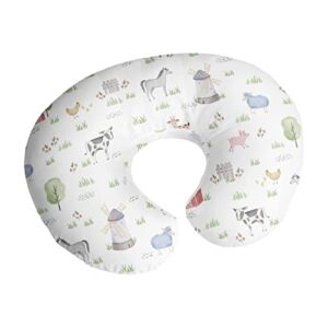 Sweet Jojo Designs Farm Animals Nursing Pillow Cover Breastfeeding Pillowcase for Newborn Infant Bottle Breast Feeding (Pillow NOT Included) Watercolor Farmhouse Barn Horse Cow Sheep Gender Neutral