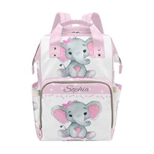 Cute Paw Bone Elephant Pink Personalized Diaper Backpack with Name,Custom Travel DayPack for Nappy Mommy Nursing Baby Bag One Size