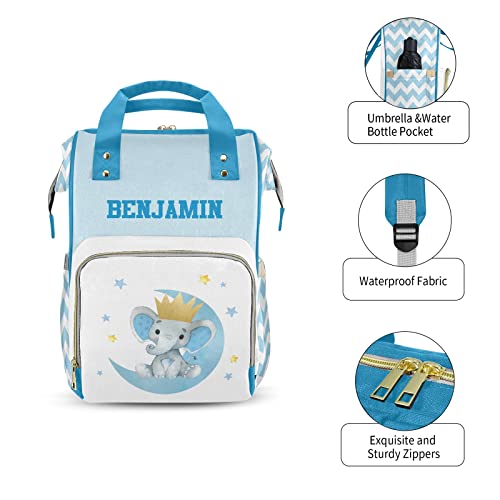 FELIZSTORE Custom Diaper Bag Backpack – Cute Elephant Blue Baby Girl Diaper Bag Backpack for Dad Boy Men with Name | The Storepaperoomates Retail Market - Fast Affordable Shopping