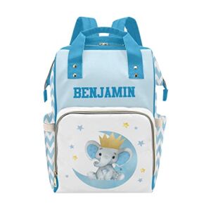 FELIZSTORE Custom Diaper Bag Backpack – Cute Elephant Blue Baby Girl Diaper Bag Backpack for Dad Boy Men with Name