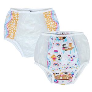 Adult Bbay Color Plastic Pants Adult Incontinence PVC Diaper Cover 2 Pieces (M, Yellow)