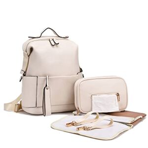 Diaper Bag Backpack Leather Backpack for Women Travel Baby Bag Mother Outdoor Backpack with Changing Pad Stroller Straps(2 pieces) White