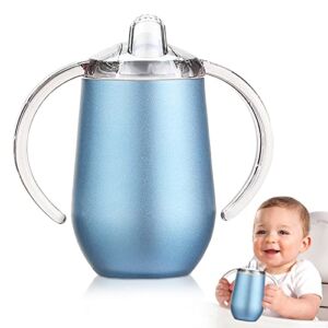 Stainless Steel Straw Sippy Cup with Handles & Silicone Lids,10 oz BPA Free Double Wall Vacuum Insulated Sippy Cup Mug Tumbler Toddler Straw Cups for boys and girls Non-Spill Sippy Cups