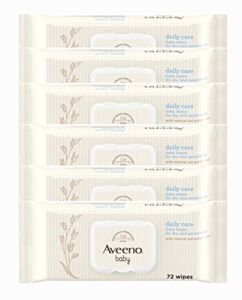 AVEENO Baby Daily Care Wipes – Cleanse Gently and Efficiently – Baby Wipes – Baby Essentials – 72 Wipes, Lid On Each Pack, Pack of 6 (432 Wipes in Total)