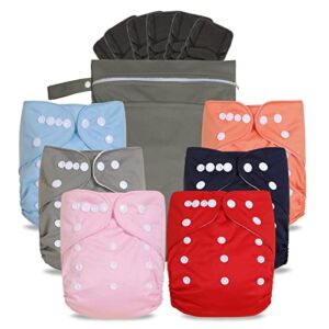 TDIAPERS Reusable Cloth Diapers One Size Adjustable Washable for Baby 6 Pack,6Pcs 5-Layer Bamboo Inserts,1 Wet Bag
