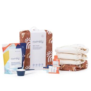 Esembly Cloth Diaper Try-It Kit, Starter Set of Organic, Reusable Diapers with Detergent, Diaper Cream and Diaper Bag – Eco-Friendly Diapering System, Sunshower, Size 1