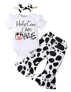 Slanavel Baby Girl First Birthday Outfit 1st Birthday Girl Clothes Holy Cow Im One Birthday Girl Outfit (White,12-18 Months)