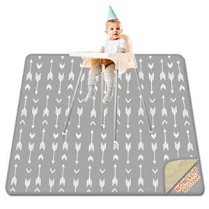 High Chair Mat for Floor Machine Washable, Splat Mat for Under High Chair 51″ Large Waterproof, Baby Spill Mat for Art and Crafts Silicone Non Slip – Gray Arrow