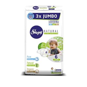 SOHO|Sleepy 3X Jumbo Natural Baby Diapers, Made from Organic Cotton and Bamboo Extract, Ultimate Comfort and Dryness, Diapers 60 Count – Size 6 XL Diapers, Child Weight 15-25 kgs (Size 6 XL)