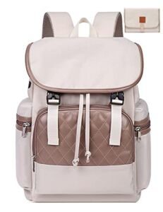 Diaper Bag Backpack with Velcro Interlayer USB Changing Mat Stroller Straps – Baby Registry Search Newborn Shower Gifts Waterproof Baby Nappy Bag Stylish Travel Casual Back Pack Mom 12L*7W*17H Latte