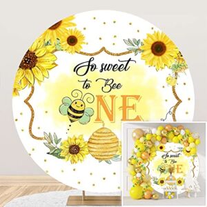 Canessioa 6.5×6.5ft Bee Themed 1st Birthday Round Backdrop Cover Yellow Sunflower Little Bees Round Backdrop Polyester So Sweet to Be One Boy Girl Baby First Birthday Party Circle Backdrop Cover