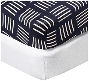 HonestBaby 2-Piece Organic Cotton Printed & Terry Changing Pad Cover Set , Sketchy Square Dark Navy, One Size
