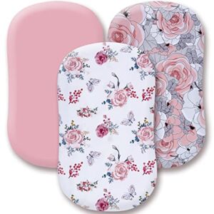JAROSY Ultra Soft Baby Bassinet Sheets 3 Pack, Silky Skin-Friendly Cradle Sheets for Girls, 5” Deep Pocket Fit Various Shaped Cradle and Bassinet Mattress, Florals & Pink