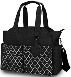 Diaper Bag Tote, Large Travel Diaper Tote Messenger Bag for Mom and Dad, Multifunction Baby Tote Bag with Pacifier Case (Black)