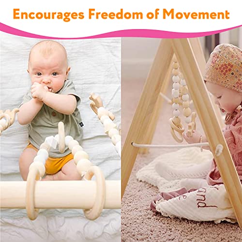 Foldable Wooden Baby Play Gym+Animal Sensory Hanging Rattle Toys(2 PCS)+Baby Teething Toys(3 PCS), with Babies Visual/Cognitive/Sensory Stimulation-for Babies 0-12 Month | The Storepaperoomates Retail Market - Fast Affordable Shopping