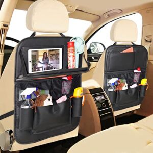 Car BackSeat Organizer,with Table Tray for PU Leather Foldable Dining Table Desk Back Seat Tablet Ipad Holder Tissue Storage Bag Pockets for Kids Travel Travel Accessories Organizer 1 PACK