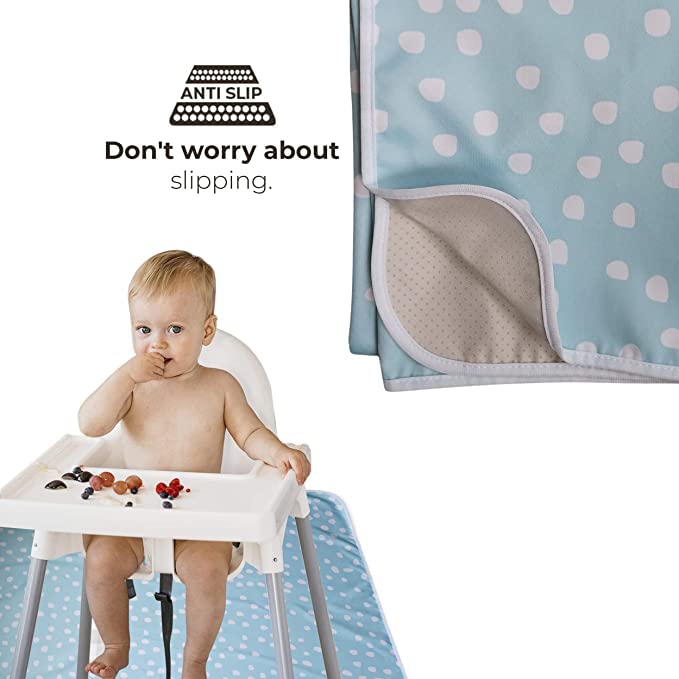 ThePerfectPicks Splat Mat for Under High Chair (48″x 48″) – Floor Mat for Baby, Kids & Toddlers – Waterproof, Washable & Anti-Slip – Messy Mat & Table Cloth for Food (Blue Dot) | The Storepaperoomates Retail Market - Fast Affordable Shopping